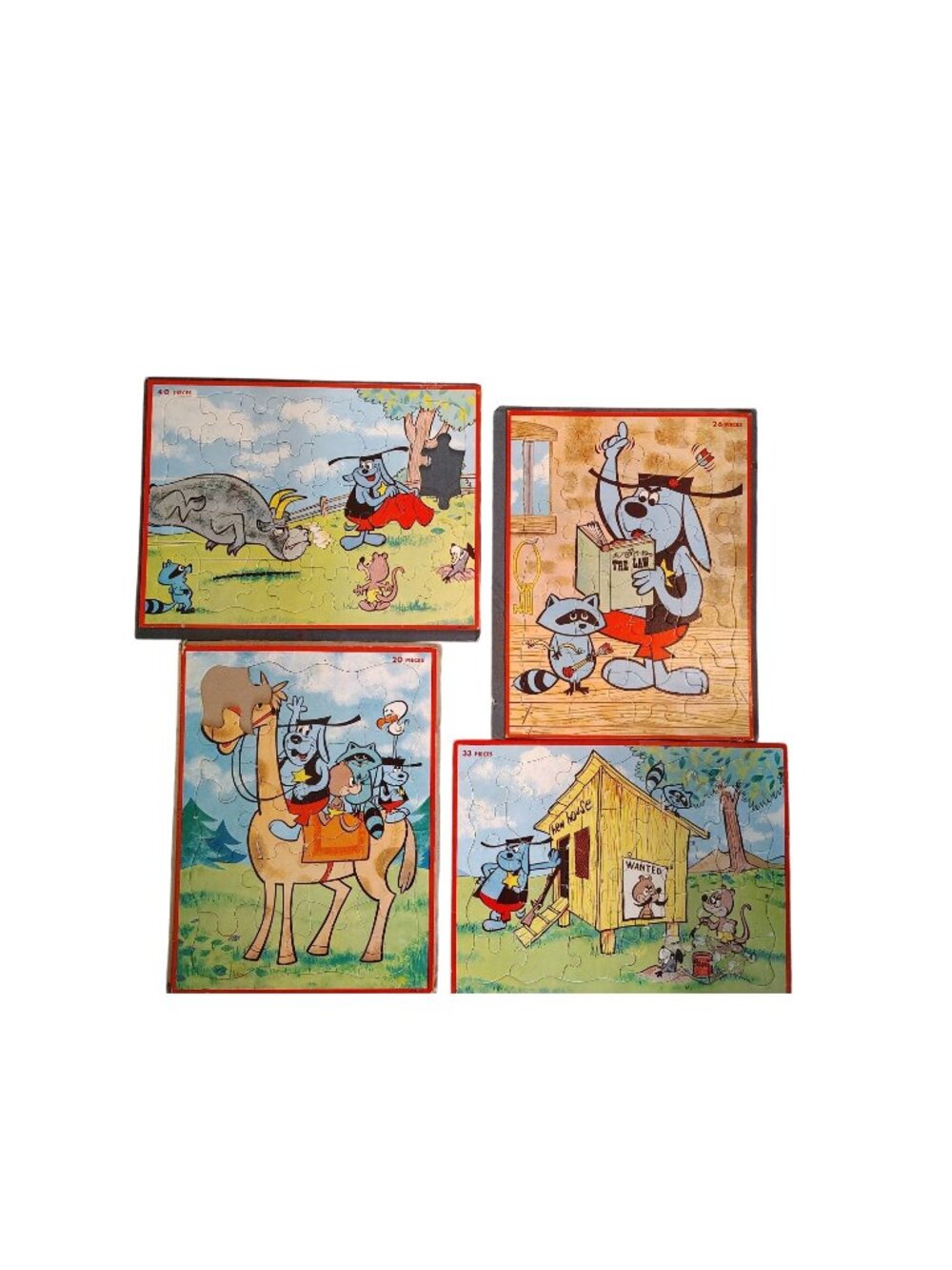 Vintage Set of 4 Huckleberry Hound Children's Jigsaw Puzzles READ
